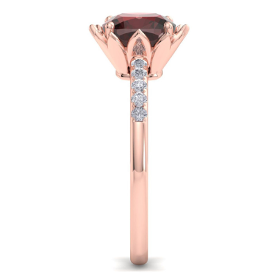 1 1/2 Carat Cushion Cut Garnet and Diamond Ring In 14K Rose Gold