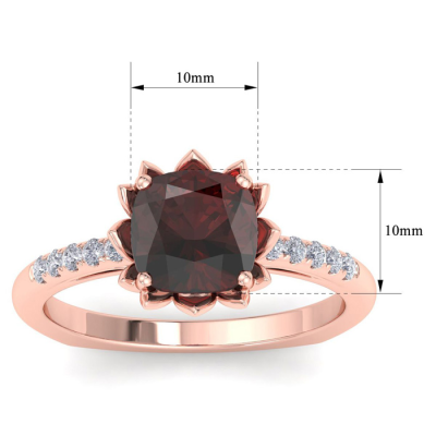 1 1/2 Carat Cushion Cut Garnet and Diamond Ring In 14K Rose Gold