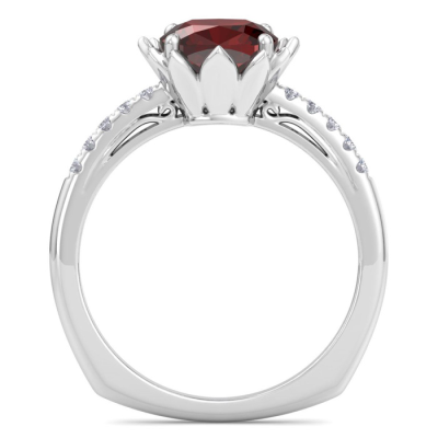 1 1/2 Carat Cushion Cut Garnet and Diamond Ring In 14K White Gold