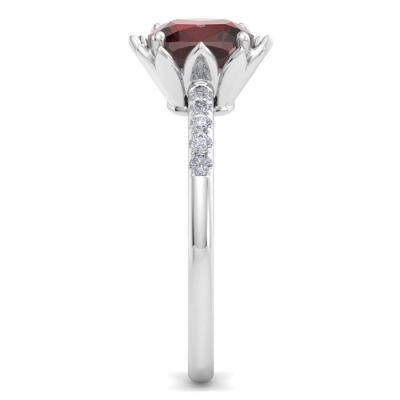 1 1/2 Carat Cushion Cut Garnet and Diamond Ring In 14K White Gold
