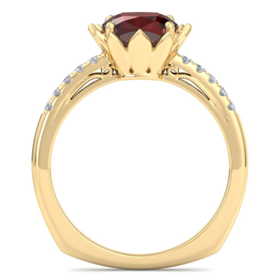 1 1/2 Carat Cushion Cut Garnet and Diamond Ring In 14K Yellow Gold
