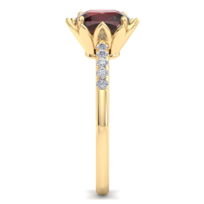 1 1/2 Carat Cushion Cut Garnet and Diamond Ring In 14K Yellow Gold