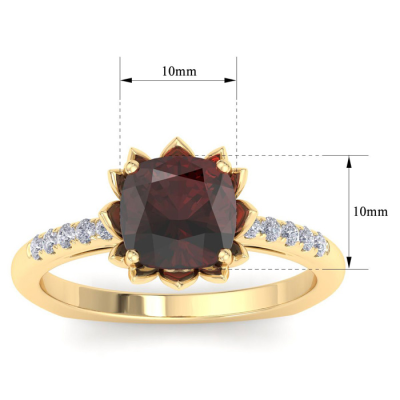 1 1/2 Carat Cushion Cut Garnet and Diamond Ring In 14K Yellow Gold