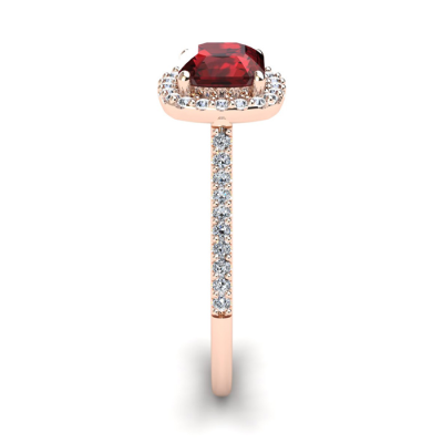 1 1/2 Carat Cushion Cut Garnet and Halo Diamond Ring In 14K Rose Gold