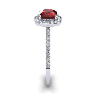 1 1/2 Carat Cushion Cut Garnet and Halo Diamond Ring In 14K White Gold