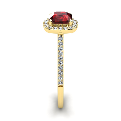 1 1/2 Carat Cushion Cut Garnet and Halo Diamond Ring In 14K Yellow Gold