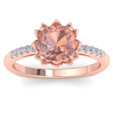 1 1/2 Carat Cushion Cut Morganite and Diamond Ring In 14K Rose Gold