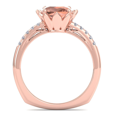 1 1/2 Carat Cushion Cut Morganite and Diamond Ring In 14K Rose Gold