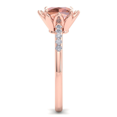 1 1/2 Carat Cushion Cut Morganite and Diamond Ring In 14K Rose Gold