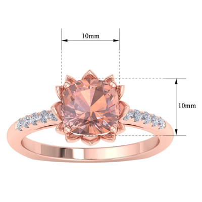 1 1/2 Carat Cushion Cut Morganite and Diamond Ring In 14K Rose Gold