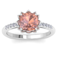 1 1/2 Carat Cushion Cut Morganite and Diamond Ring In 14K White Gold