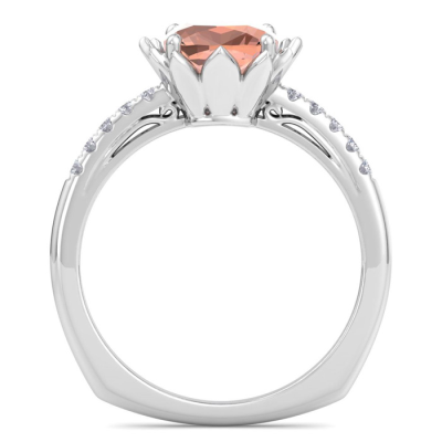 1 1/2 Carat Cushion Cut Morganite and Diamond Ring In 14K White Gold