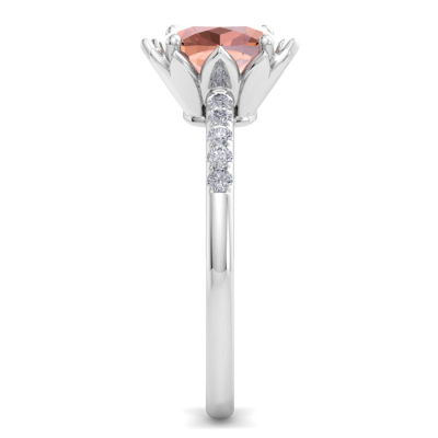 1 1/2 Carat Cushion Cut Morganite and Diamond Ring In 14K White Gold