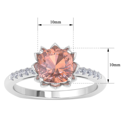 1 1/2 Carat Cushion Cut Morganite and Diamond Ring In 14K White Gold
