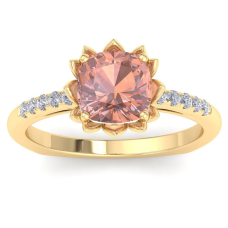 1 1/2 Carat Cushion Cut Morganite and Diamond Ring In 14K Yellow Gold