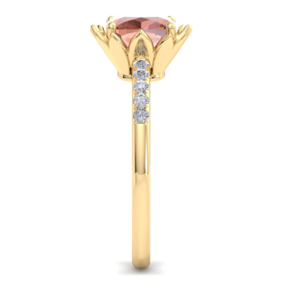 1 1/2 Carat Cushion Cut Morganite and Diamond Ring In 14K Yellow Gold