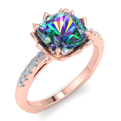 1 1/2 Carat Cushion Cut Mystic Topaz and Diamond Ring In 14K Rose Gold