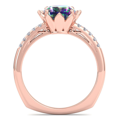 1 1/2 Carat Cushion Cut Mystic Topaz and Diamond Ring In 14K Rose Gold