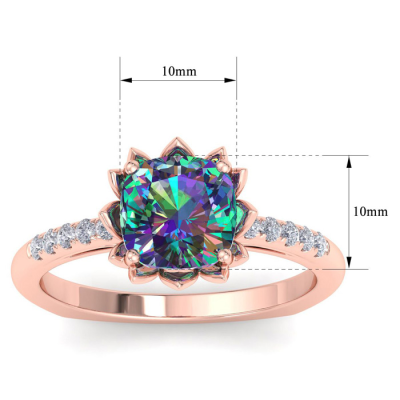 1 1/2 Carat Cushion Cut Mystic Topaz and Diamond Ring In 14K Rose Gold