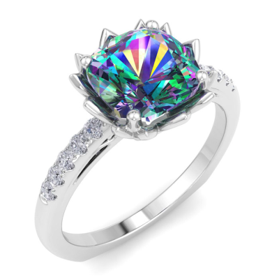 1 1/2 Carat Cushion Cut Mystic Topaz and Diamond Ring In 14K White Gold