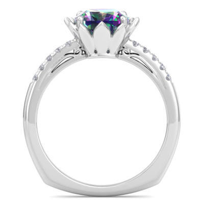 1 1/2 Carat Cushion Cut Mystic Topaz and Diamond Ring In 14K White Gold