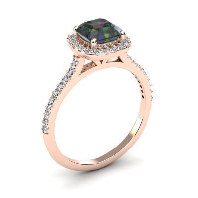 1 1/2 Carat Cushion Cut Mystic Topaz and Halo Diamond Ring In 14K Rose Gold