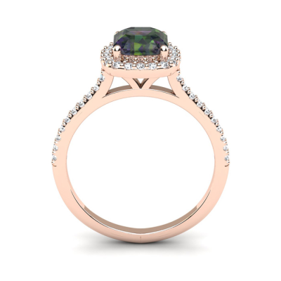 1 1/2 Carat Cushion Cut Mystic Topaz and Halo Diamond Ring In 14K Rose Gold