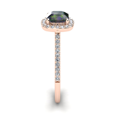 1 1/2 Carat Cushion Cut Mystic Topaz and Halo Diamond Ring In 14K Rose Gold