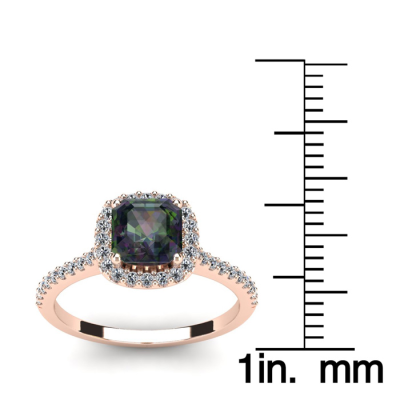 1 1/2 Carat Cushion Cut Mystic Topaz and Halo Diamond Ring In 14K Rose Gold