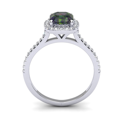 1 1/2 Carat Cushion Cut Mystic Topaz and Halo Diamond Ring In 14K White Gold