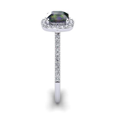 1 1/2 Carat Cushion Cut Mystic Topaz and Halo Diamond Ring In 14K White Gold
