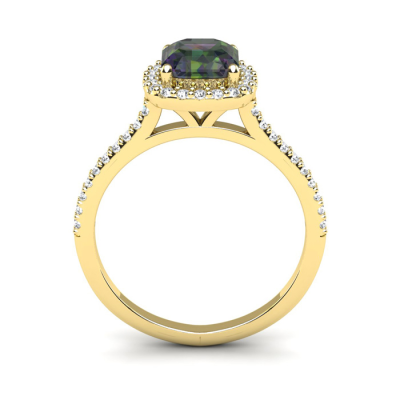 1 1/2 Carat Cushion Cut Mystic Topaz and Halo Diamond Ring In 14K Yellow Gold