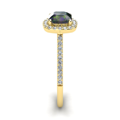 1 1/2 Carat Cushion Cut Mystic Topaz and Halo Diamond Ring In 14K Yellow Gold
