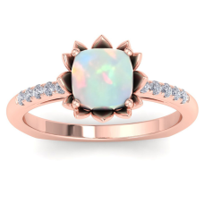 1 1/2 Carat Cushion Cut Opal and Diamond Ring In 14K Rose Gold