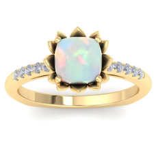 1 1/2 Carat Cushion Cut Opal and Diamond Ring In 14K Yellow Gold