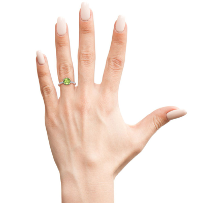 1 1/2 Carat Cushion Cut Peridot and Diamond Ring In 14K White Gold