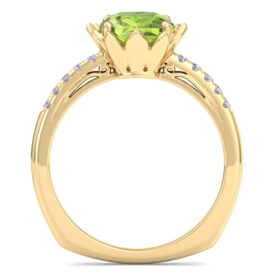 1 1/2 Carat Cushion Cut Peridot and Diamond Ring In 14K Yellow Gold