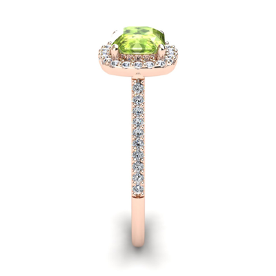 1 1/2 Carat Cushion Cut Peridot and Halo Diamond Ring In 14K Rose Gold