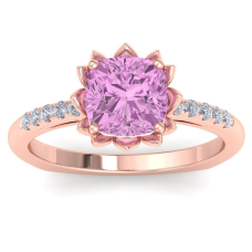 1 1/2 Carat Cushion Cut Pink Topaz and Diamond Ring In 14K Rose Gold