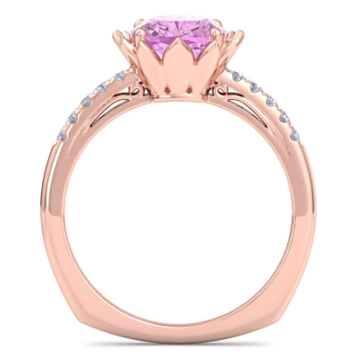 1 1/2 Carat Cushion Cut Pink Topaz and Diamond Ring In 14K Rose Gold