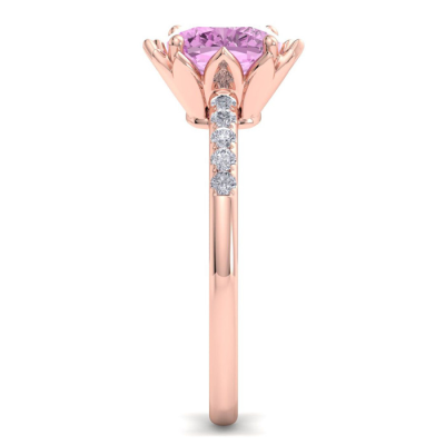 1 1/2 Carat Cushion Cut Pink Topaz and Diamond Ring In 14K Rose Gold