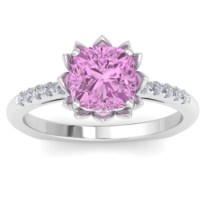 1 1/2 Carat Cushion Cut Pink Topaz and Diamond Ring In 14K White Gold