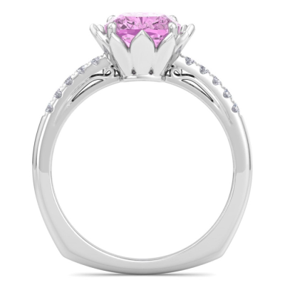 1 1/2 Carat Cushion Cut Pink Topaz and Diamond Ring In 14K White Gold