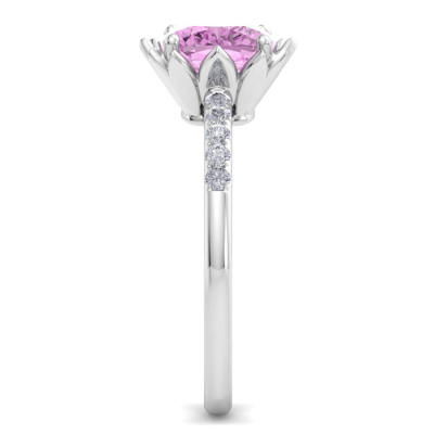 1 1/2 Carat Cushion Cut Pink Topaz and Diamond Ring In 14K White Gold