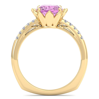 1 1/2 Carat Cushion Cut Pink Topaz and Diamond Ring In 14K Yellow Gold
