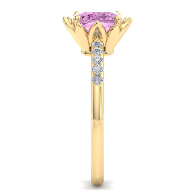 1 1/2 Carat Cushion Cut Pink Topaz and Diamond Ring In 14K Yellow Gold