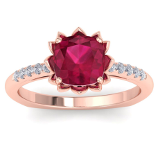 1 1/2 Carat Cushion Cut Ruby and Diamond Ring In 14K Rose Gold