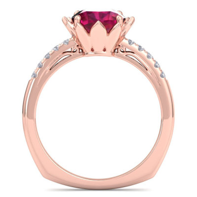 1 1/2 Carat Cushion Cut Ruby and Diamond Ring In 14K Rose Gold