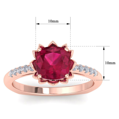 1 1/2 Carat Cushion Cut Ruby and Diamond Ring In 14K Rose Gold