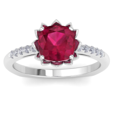 1 1/2 Carat Cushion Cut Ruby and Diamond Ring In 14K White Gold